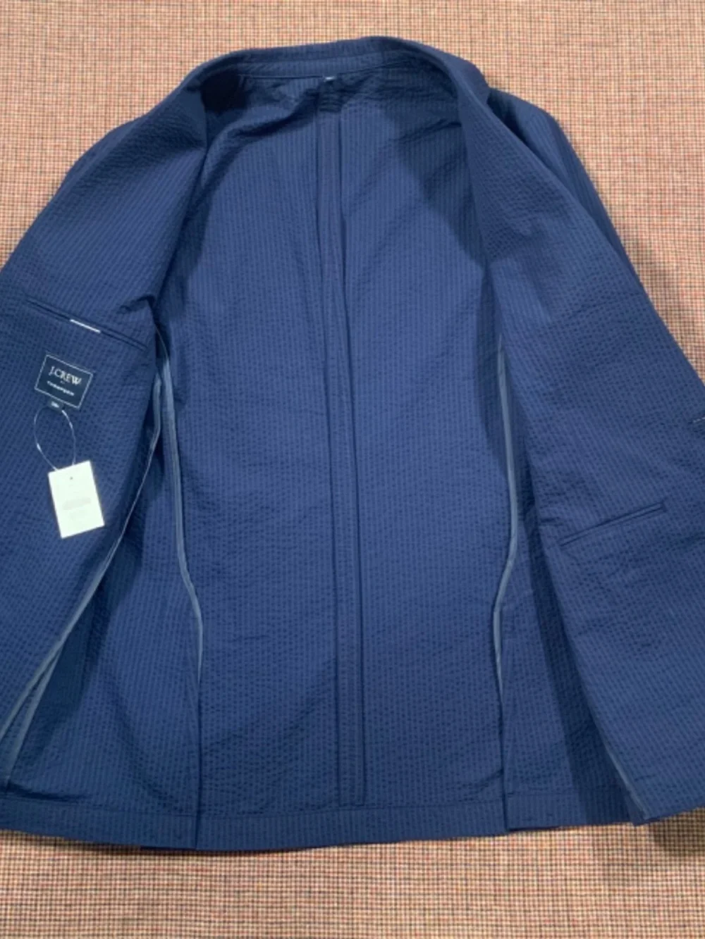 NEW $398 J.Crew Thompson Navy Seersucker Blazer Sz 38R Unlined Sport Coat Ludlow
